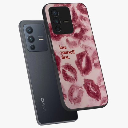 Crimson Kiss Love Glass Case displayed in angled mockup highlighting bold love inspired design with modern aesthetic style.