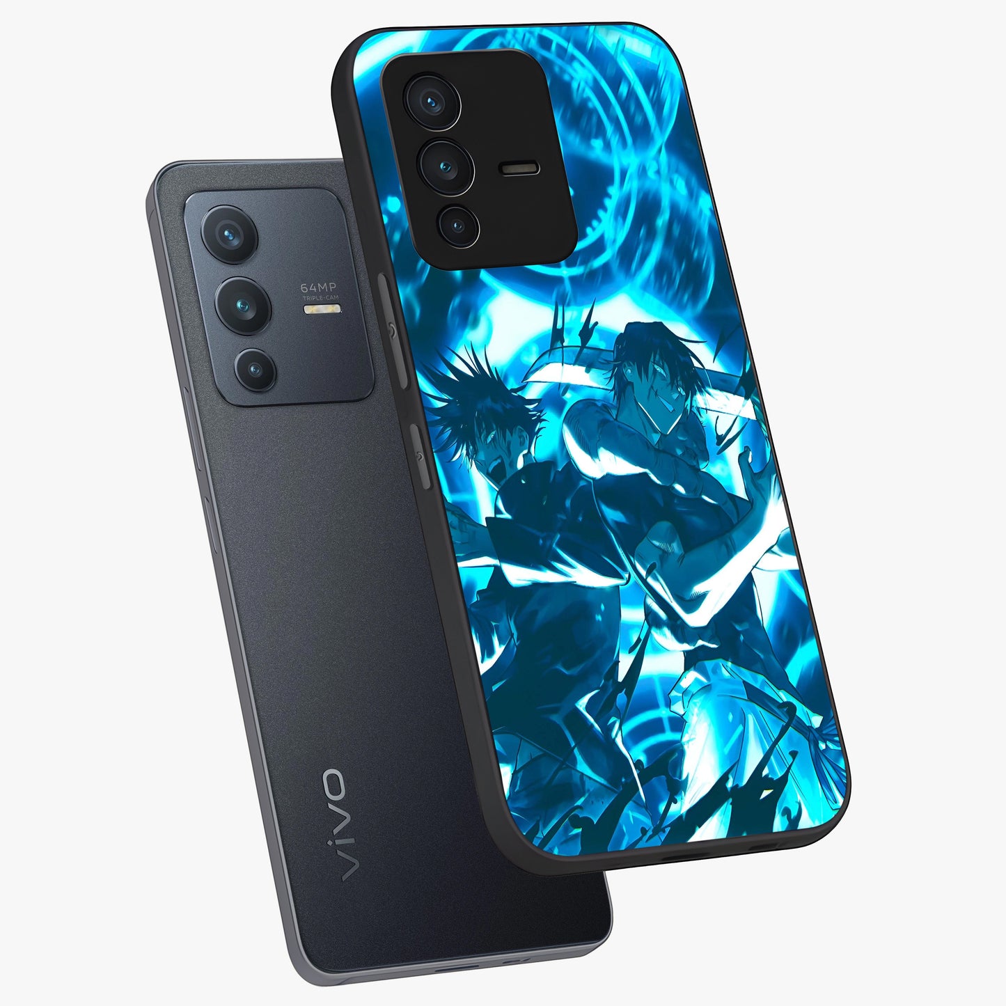 Cursed Energy Clash Glass Case displayed in angled mockup highlighting powerful battle inspired graphic with anime style aesthetic.