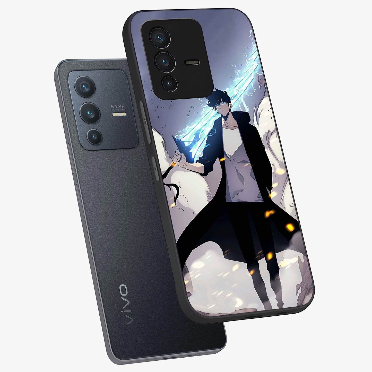 Dark Lightning Anime Warrior Glass Case displayed in angled mockup highlighting powerful lightning themed anime illustration.