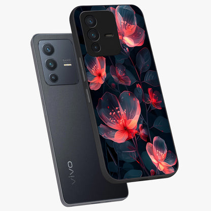 Dark Shade of Flower Glass Case displayed in angled mockup highlighting moody floral illustration with aesthetic dark tones.