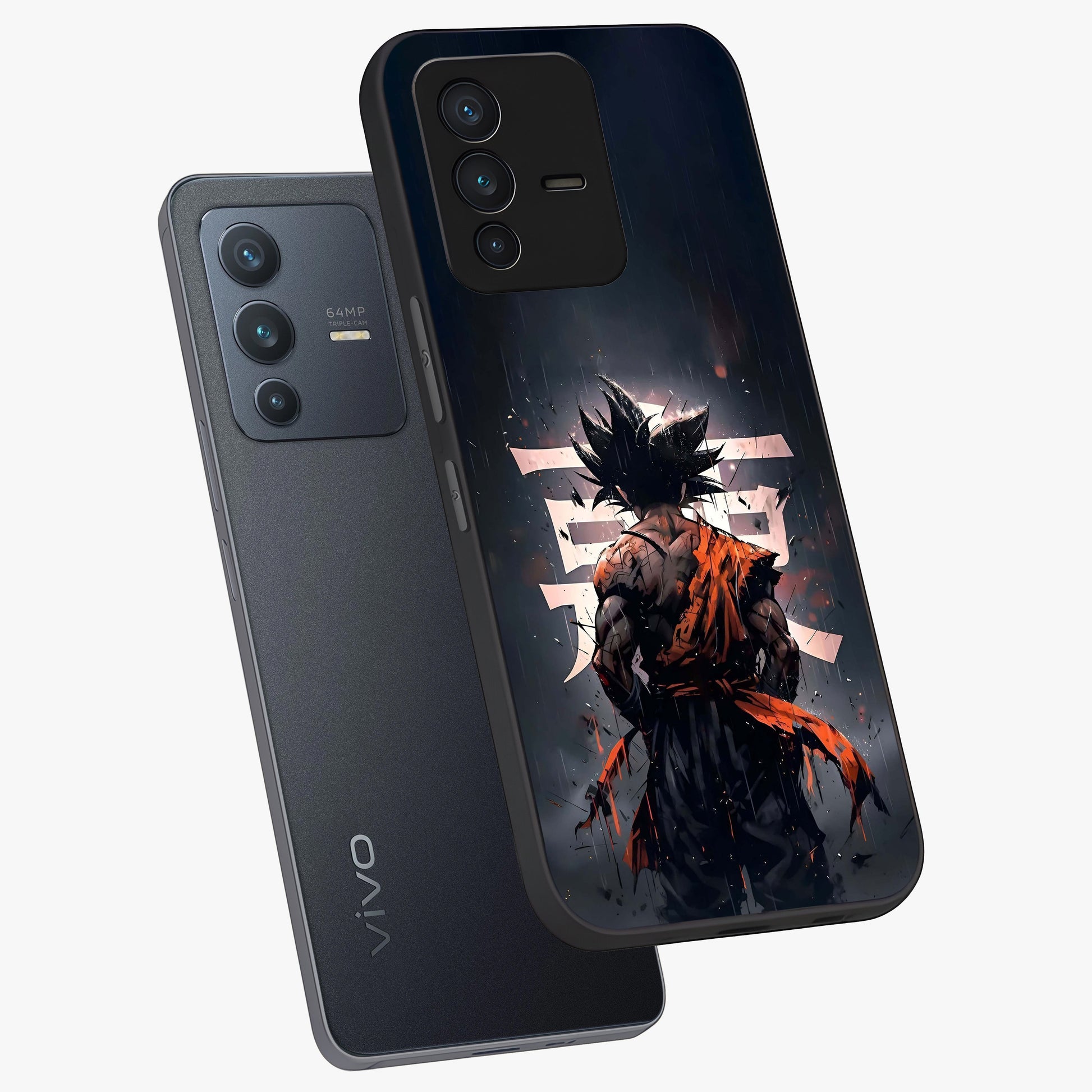 Dark Warrior In Rain Glass Case displayed in angled mockup highlighting dramatic warrior illustration with dark rain aesthetic.