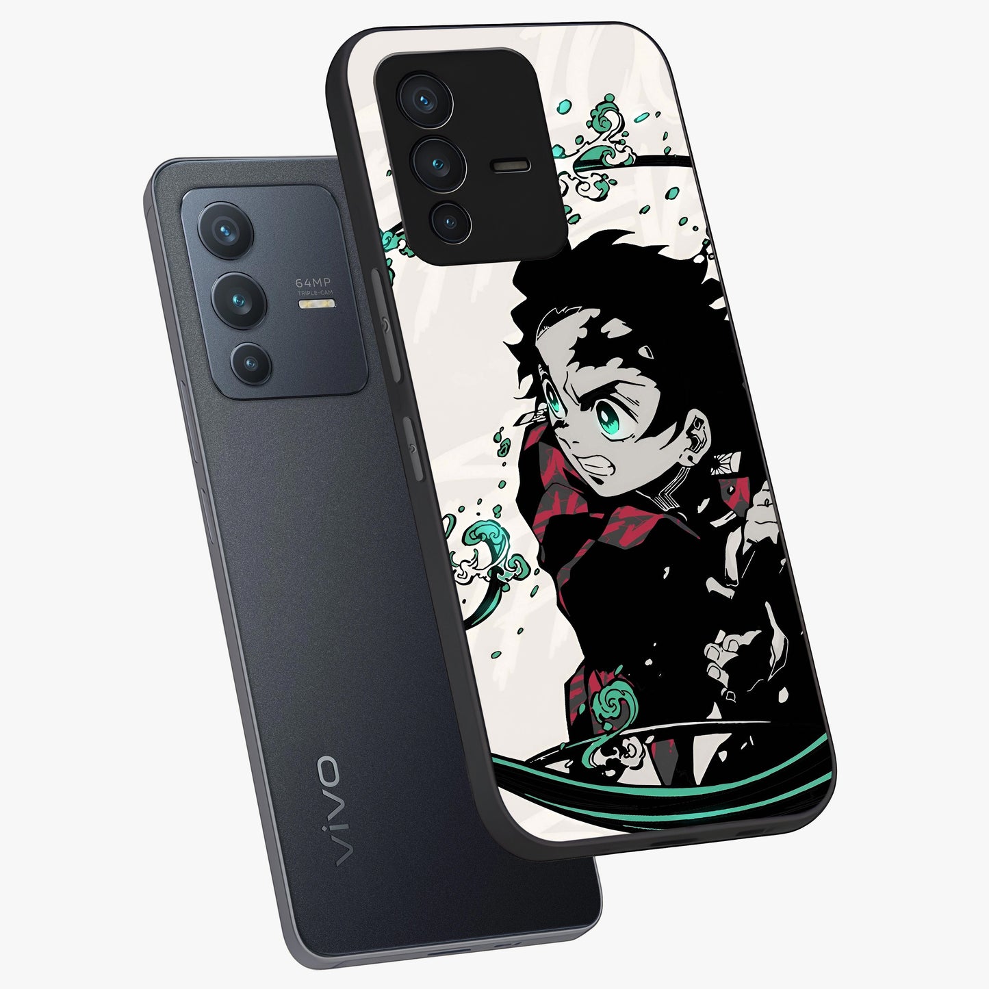 Demon Slayer Glass Case displayed in angled mockup highlighting dramatic anime character design with action aesthetic.