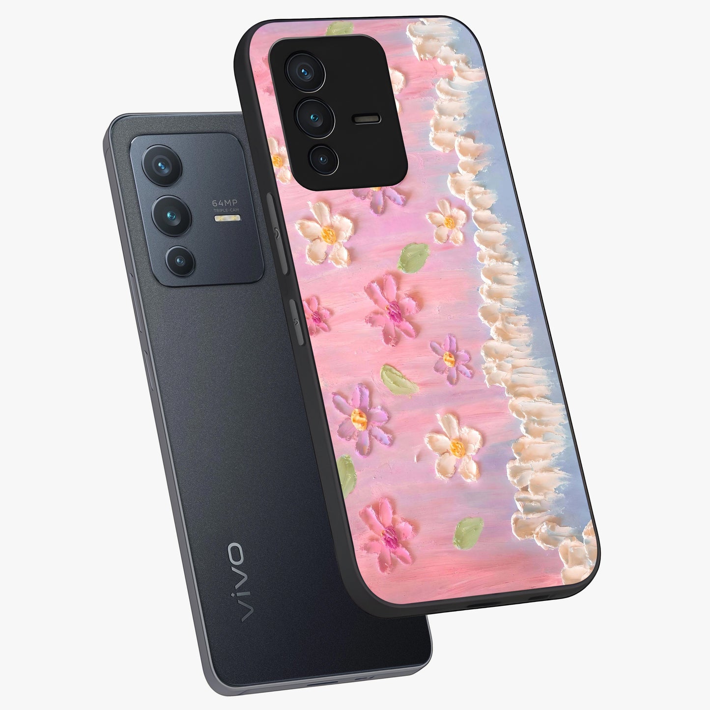 Dreamy Painted Garden Glass Case displayed in angled mockup highlighting colorful garden illustration with dreamy aesthetic style.