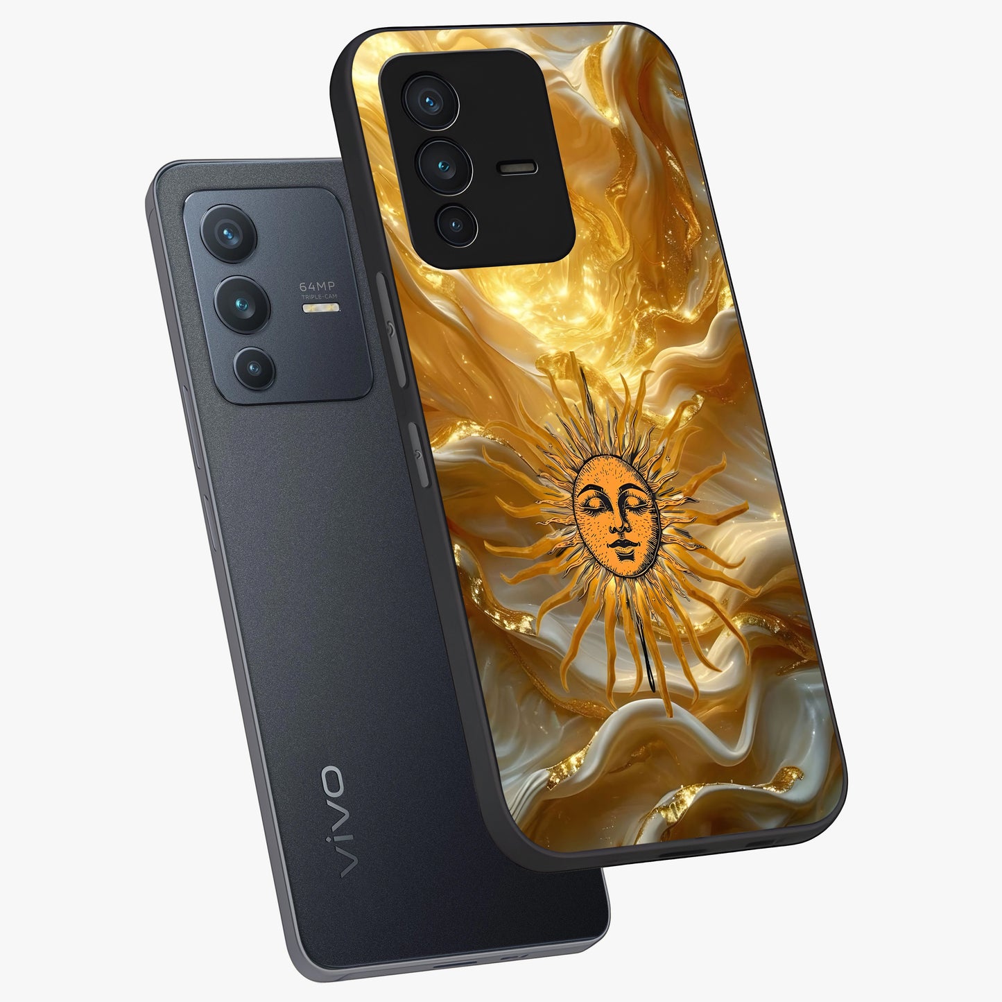 Eternal Golden Glow Glass Case displayed in angled mockup highlighting glowing golden aesthetic design with elegant style.