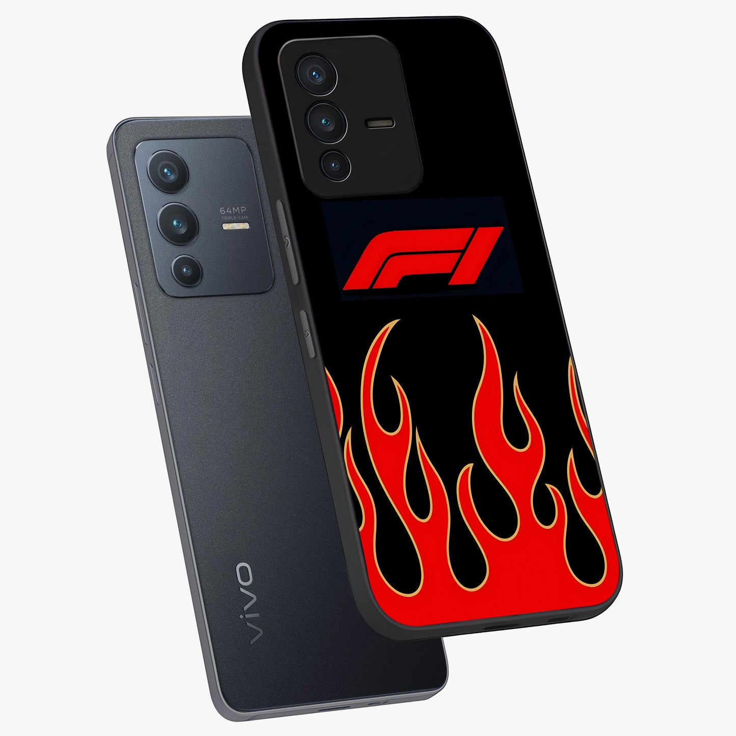 Fire F11 Glass Case displayed in angled mockup highlighting bold fire inspired graphic with energetic aesthetic style.