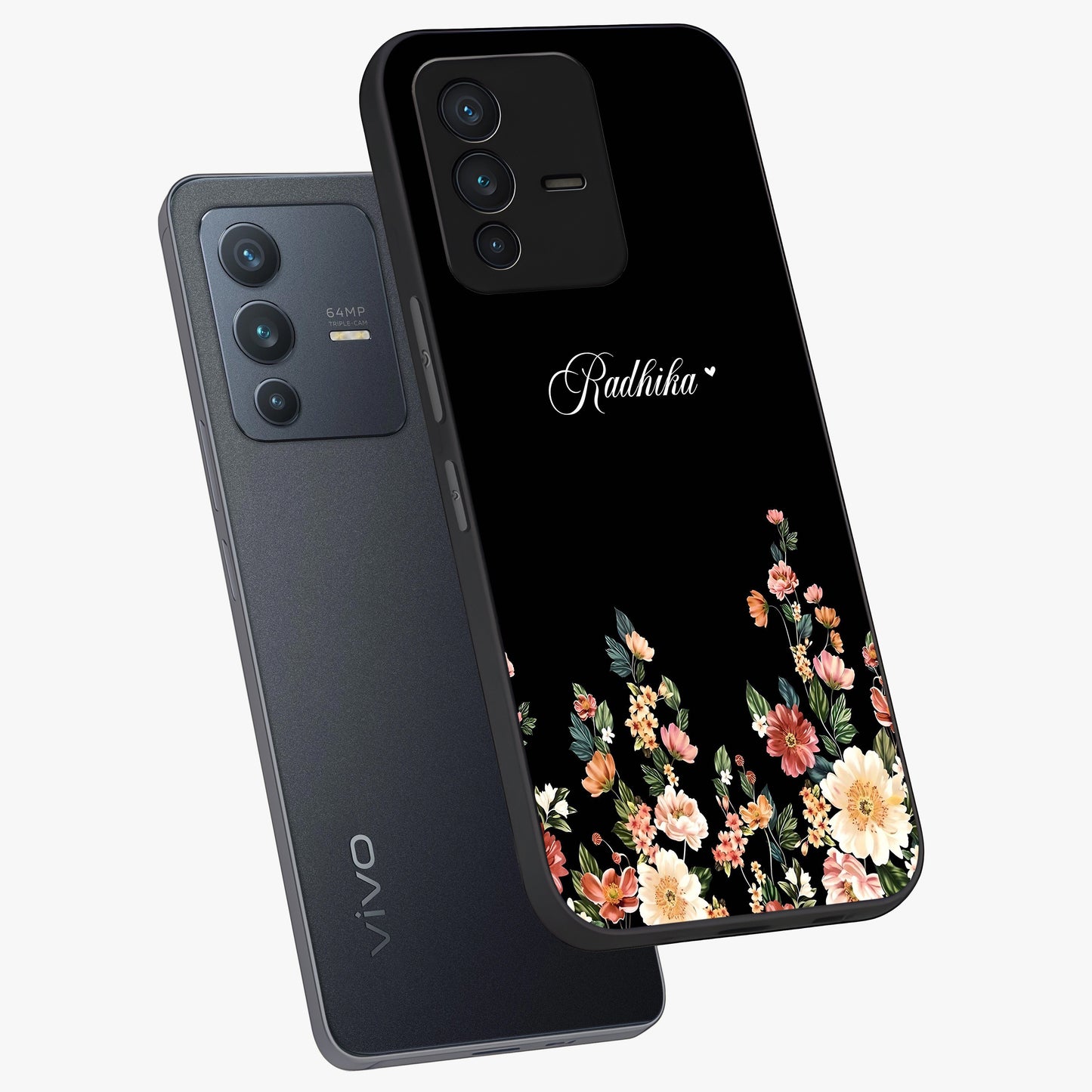 Floral Design With a Custom Personalized Name Glass Case displayed in angled mockup highlighting elegant floral pattern with custom name feature.