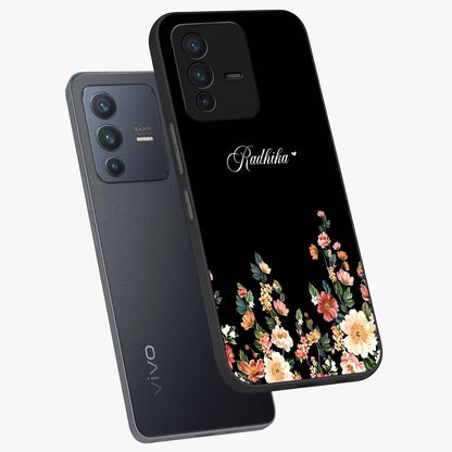 Floral Design With a Custom Personalized Name Glass Case displayed in angled mockup highlighting elegant floral pattern with custom name feature.