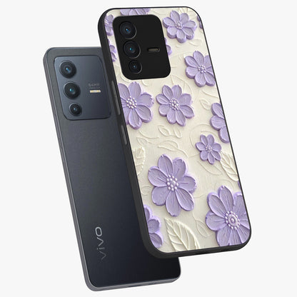 Floral Wall Art With Purple Flowers Glass Case displayed in angled mockup highlighting vibrant purple floral illustration with artistic aesthetic.