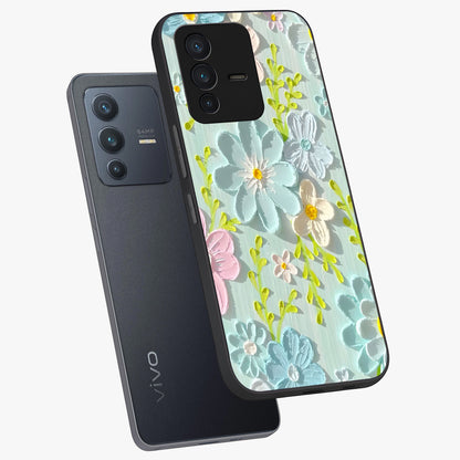 Frosted Petal Garden Glass Case displayed in angled mockup highlighting delicate flower petal design with calm garden aesthetic.