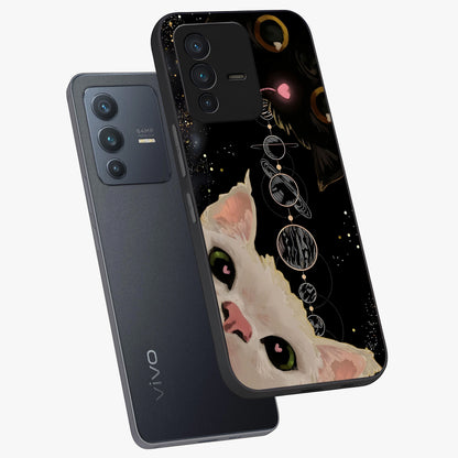 Galactic Cat Glass Case displayed in angled mockup highlighting celestial feline illustration with galaxy aesthetic style.