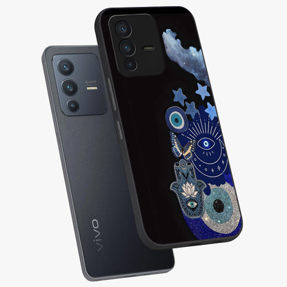 Galactic Charm Cluster Glass Case displayed in angled mockup highlighting luminous galaxy inspired design with dreamy aesthetic.