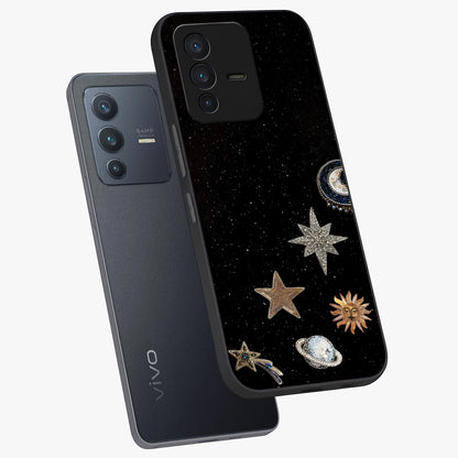 Galactic Charm Glow Glass Case displayed in angled mockup highlighting luminous galaxy inspired design with dreamy aesthetic.