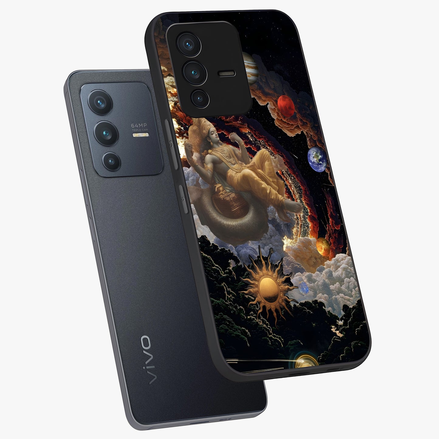 Galactic Divine God Glass Case displayed in angled mockup highlighting powerful celestial deity illustration with galactic aesthetic.