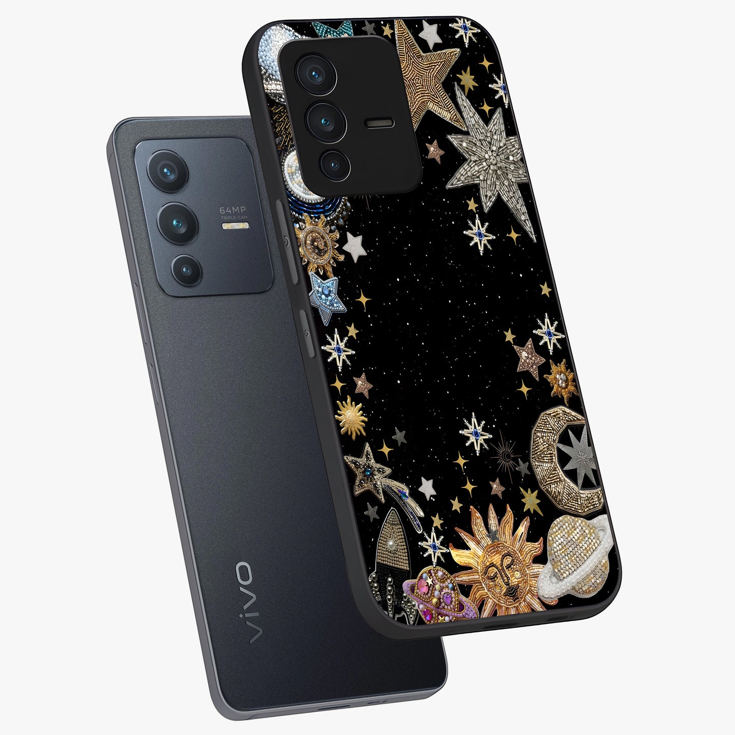 Galactic Jewel Stars Glass Case displayed in angled mockup highlighting shining celestial star design with cosmic aesthetic style.