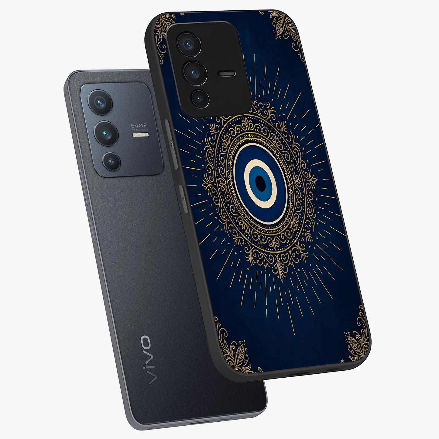 Golden Celestial Charm Glass Case displayed in angled mockup highlighting sparkling cosmic charm design with celestial aesthetic.