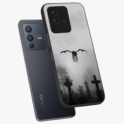 Graveyard Shadow Descent Glass Case displayed in angled mockup highlighting eerie shadow illustration with gothic aesthetic.