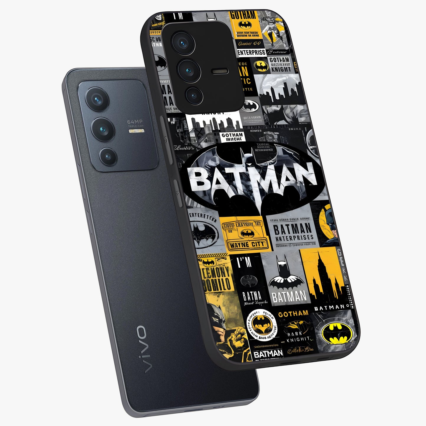 Knight Gotham Rise Glass Case displayed in angled mockup highlighting powerful knight silhouette design with dramatic aesthetic.