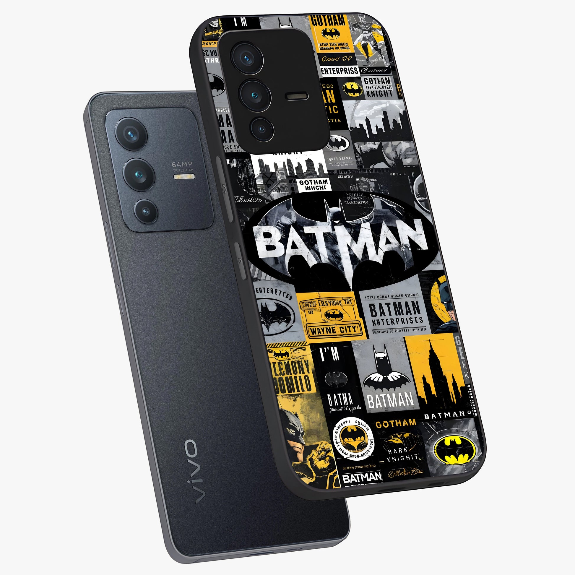 Knight Gotham Rise Glass Case displayed in angled mockup highlighting powerful knight silhouette design with dramatic aesthetic.