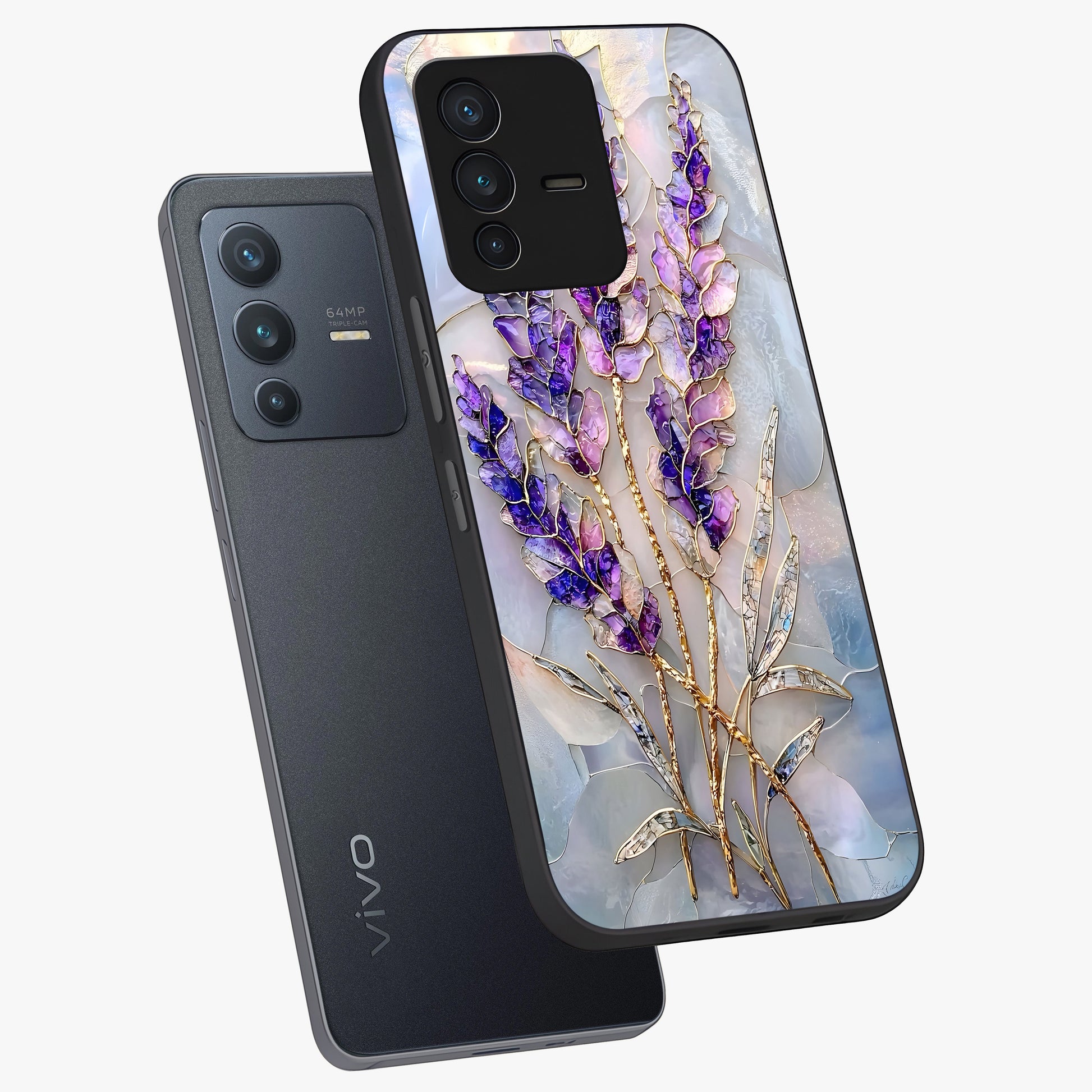 Lavender Dream Glow Glass Case displayed in angled mockup highlighting dreamy purple glow design with soft artistic style.
