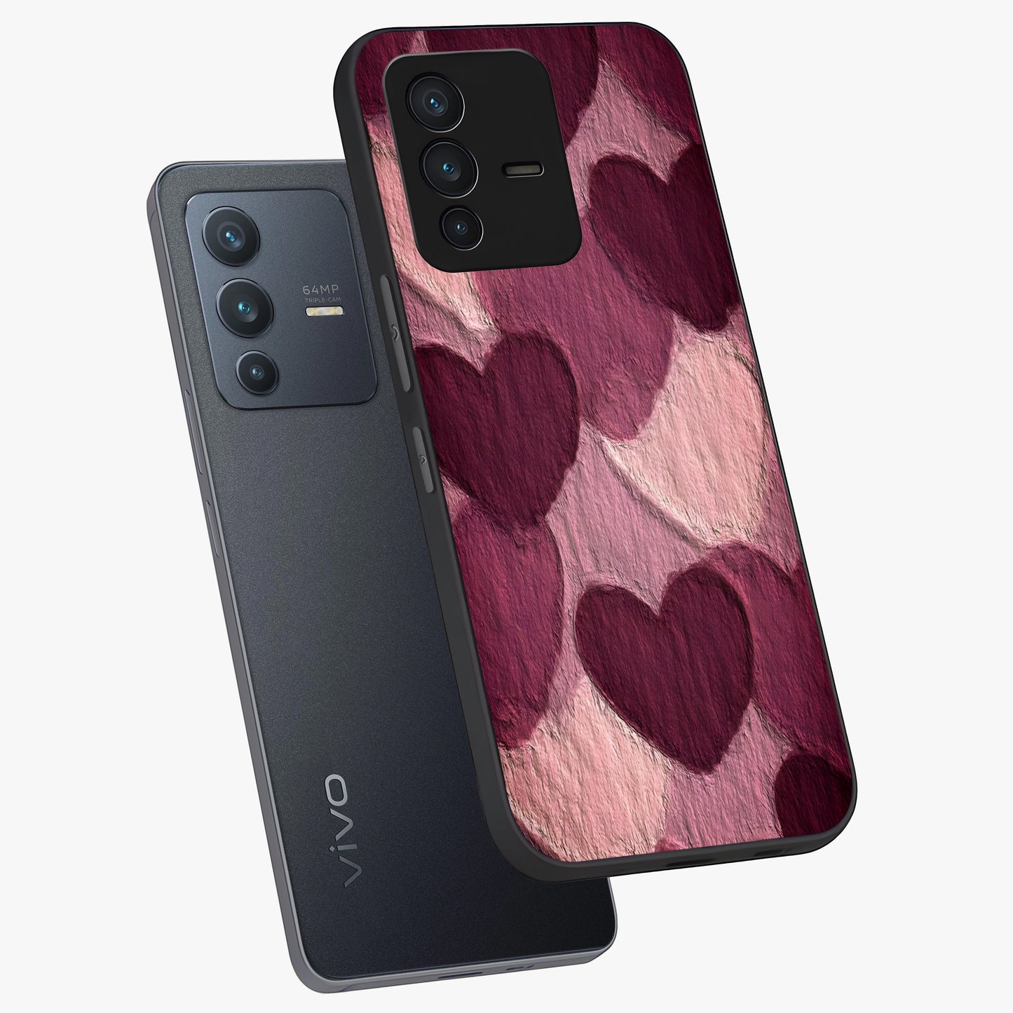 Layered Paper Hearts Glass Case displayed in angled mockup highlighting creative paper craft heart design with romantic aesthetic.