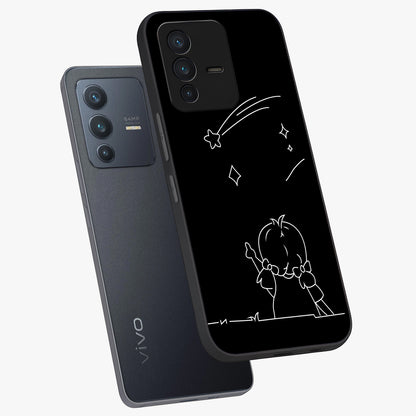 Line Art Girl With Shooting Stars Glass Case displayed in angled mockup highlighting elegant line art design with dreamy star aesthetic.