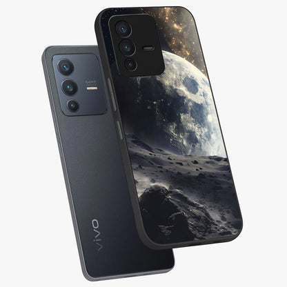 Lunar Horizon Glow Glass Case displayed in angled mockup highlighting celestial moon design with dreamy night aesthetic.