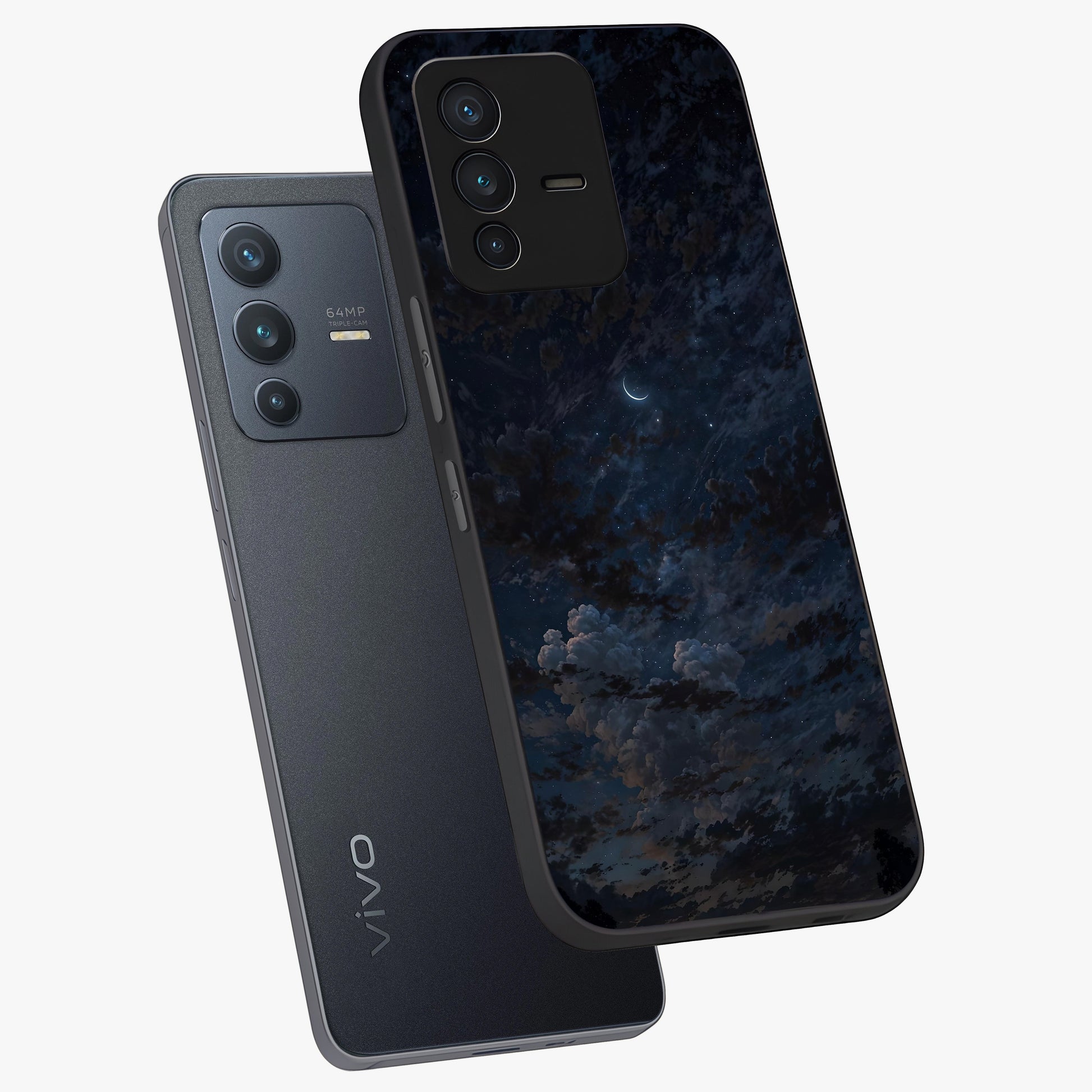 Lunar Veil Silence Glass Case displayed in angled mockup highlighting soft lunar design with peaceful celestial aesthetic.