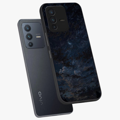 Lunar Veil Silence Glass Case displayed in angled mockup highlighting soft lunar design with peaceful celestial aesthetic.