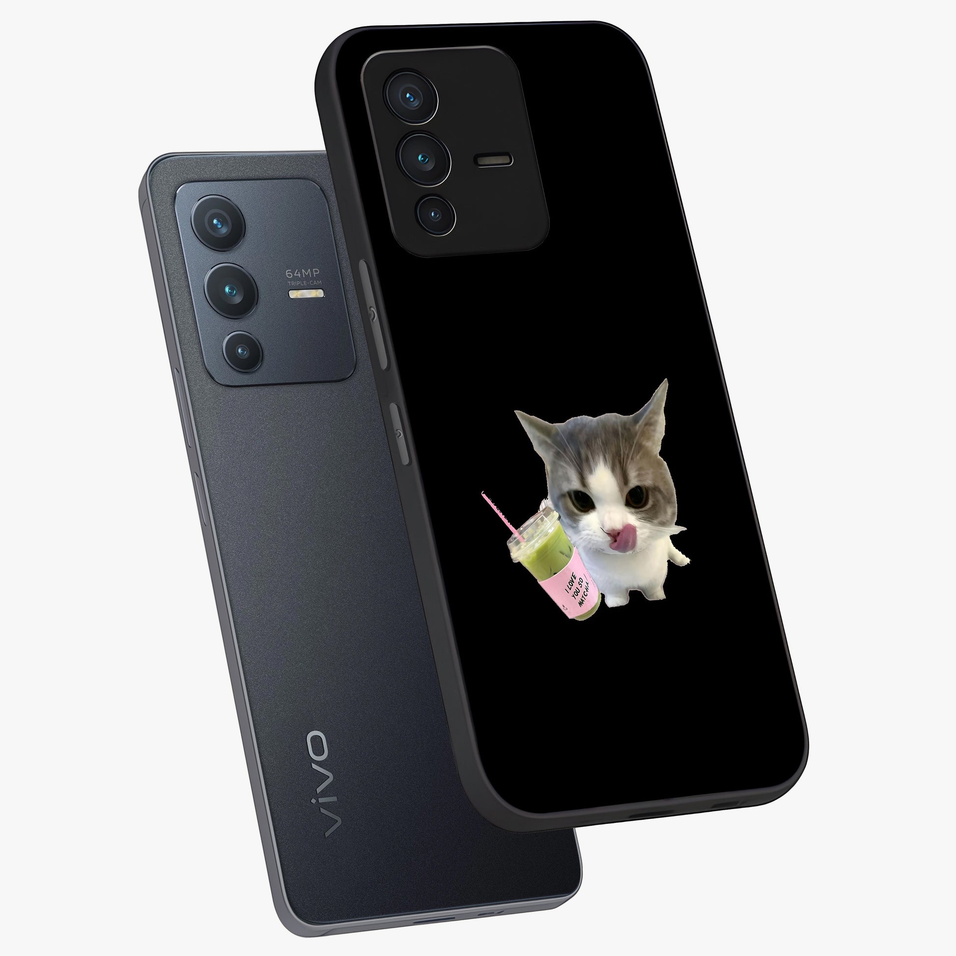 Matcha Cat Style Glass Case displayed in angled mockup highlighting playful feline design with pastel matcha aesthetic.