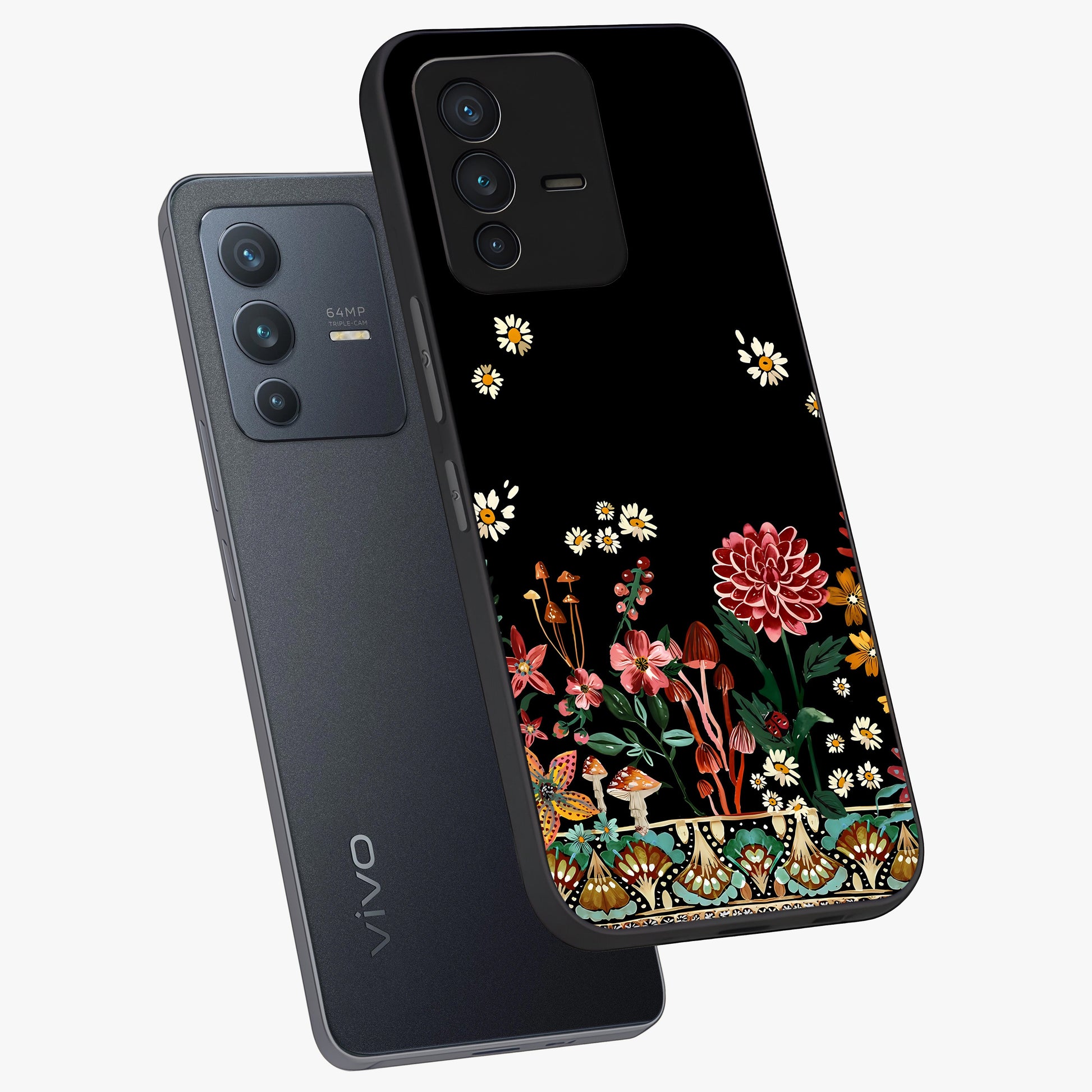 Midnight Bloom Pattern Glass Case displayed in angled mockup highlighting elegant flower design with midnight aesthetic style.