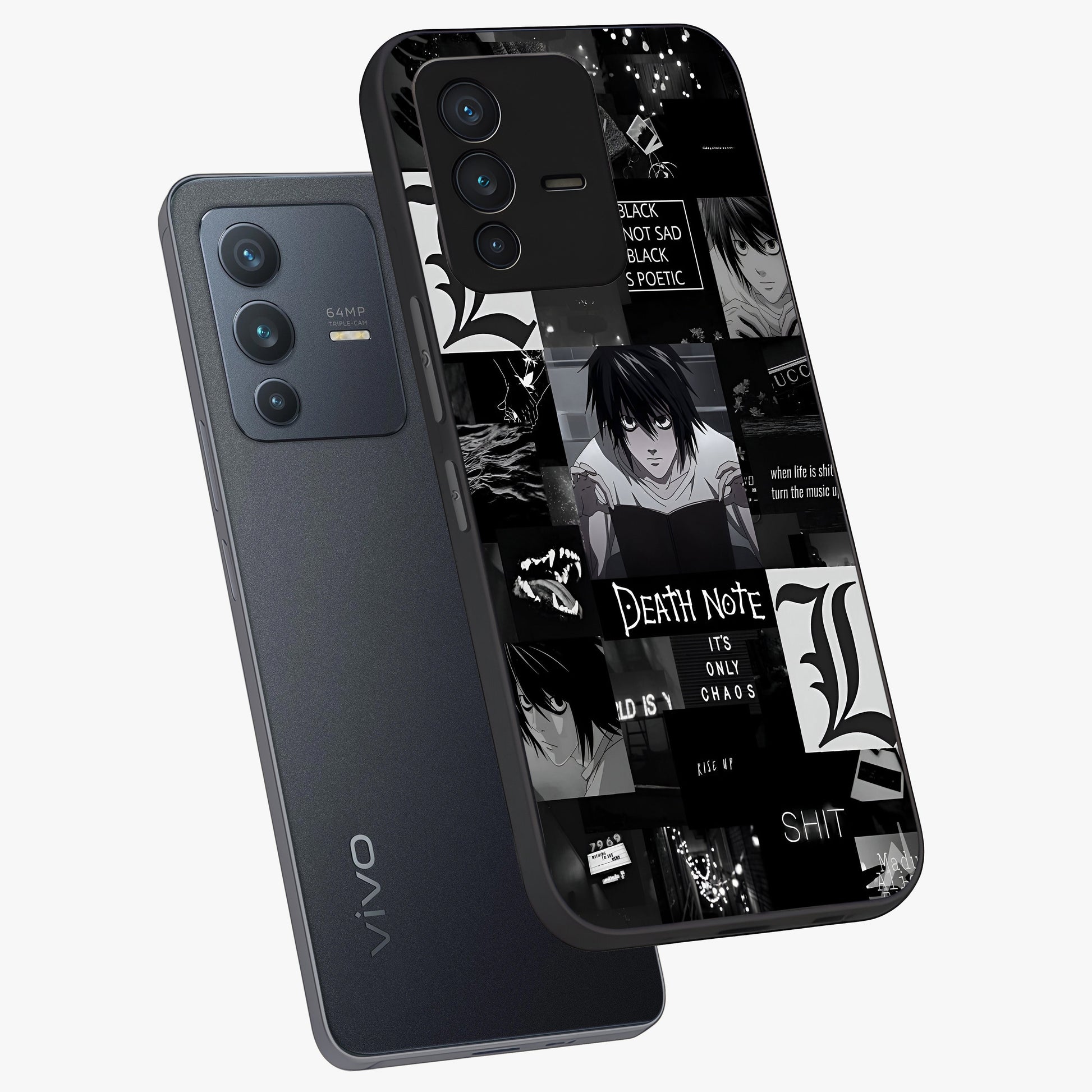 Midnight Chaos Mind Glass Case displayed in angled mockup highlighting chaotic artistic design with dramatic midnight aesthetic.