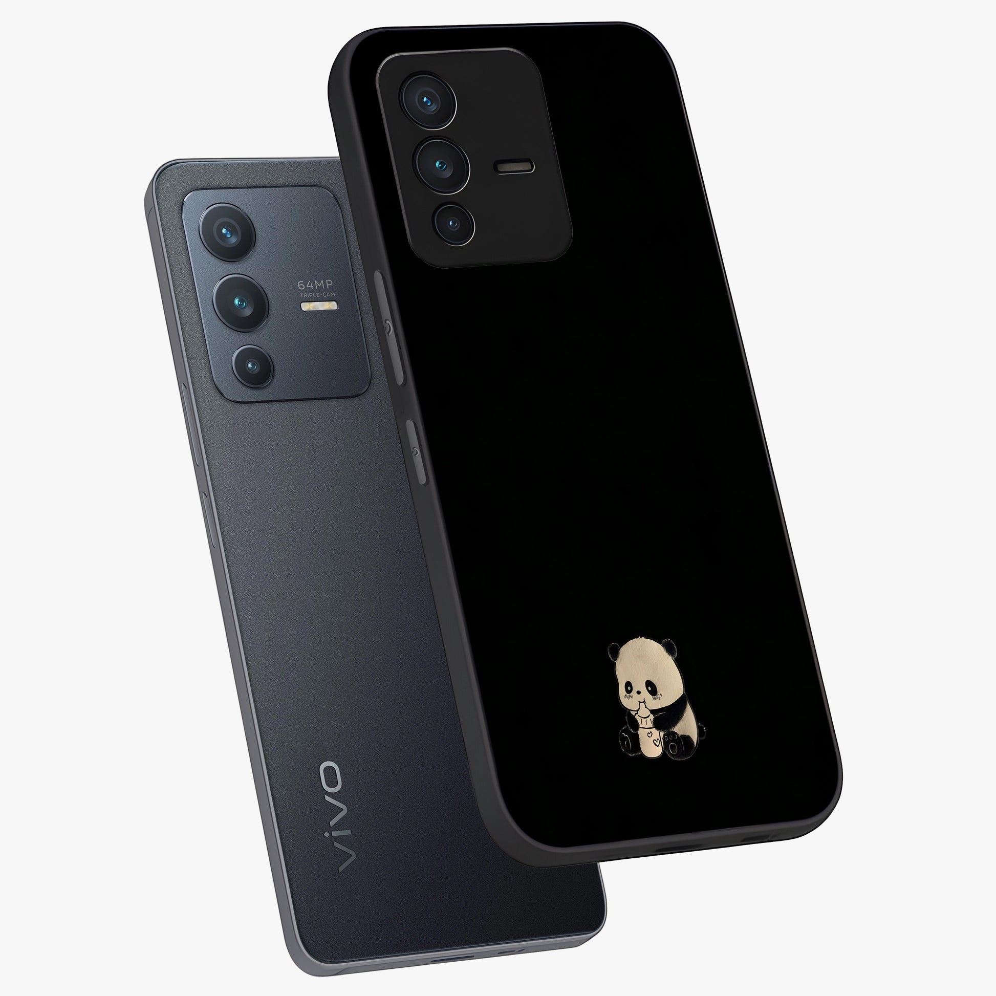 Midnight Panda Love Glass Case displayed in angled mockup highlighting adorable panda illustration with midnight aesthetic.