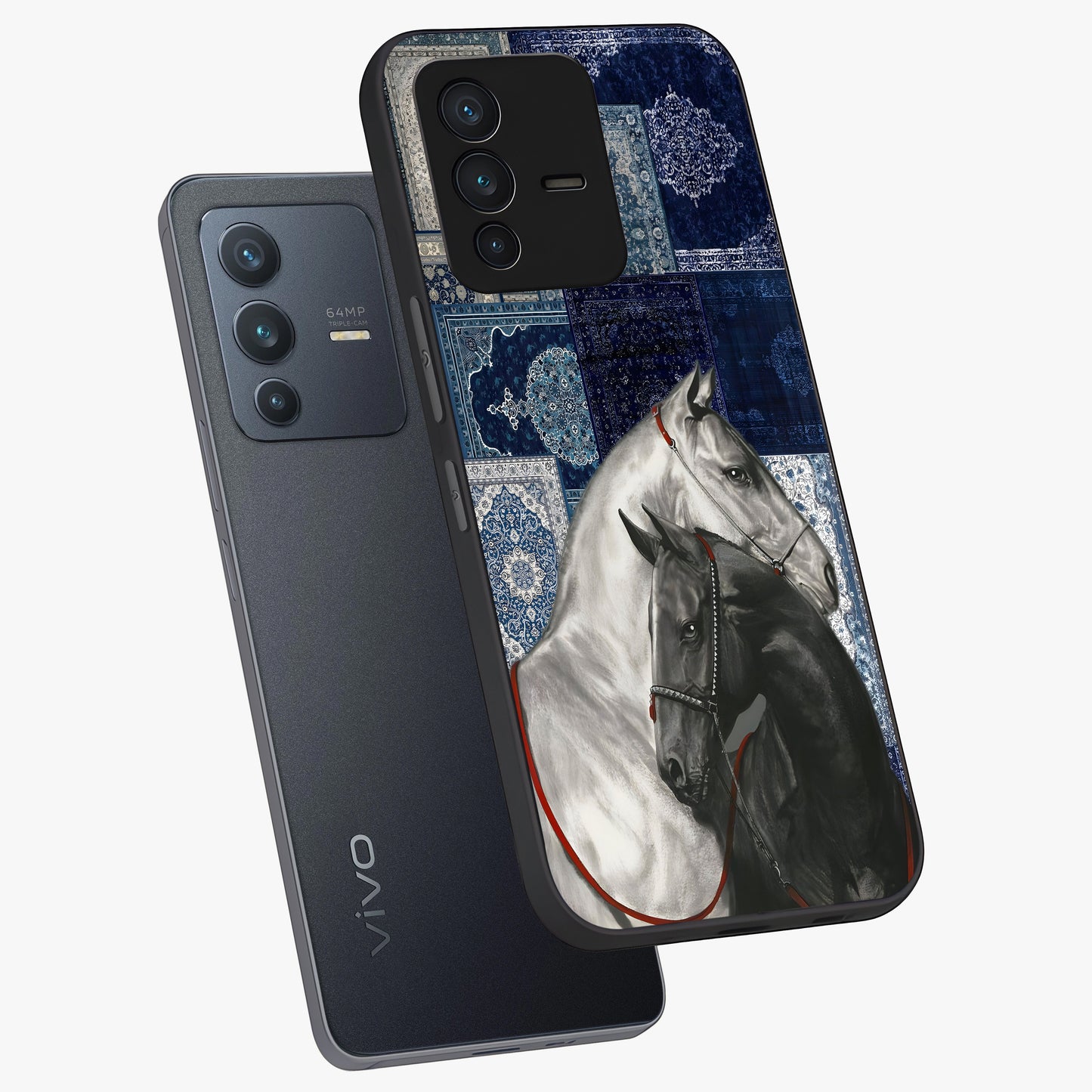 Midnight Stallion Blues Glass Case displayed in angled mockup highlighting powerful stallion illustration with deep midnight tones.