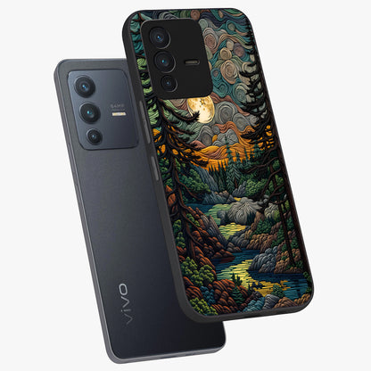 Moonlight Forest Dream Glass Case displayed in angled mockup highlighting dreamy forest design with glowing moon aesthetic.