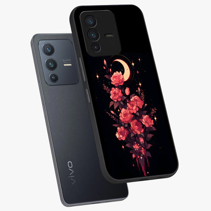 Moonlit Floral Elegance Glass Case displayed in angled mockup highlighting graceful flower design with soft moonlight aesthetic.