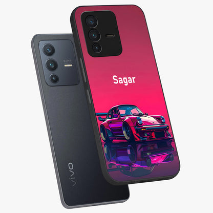 Neon Pink Porsche Glass Case displayed in angled mockup highlighting sleek neon pink car design with racing aesthetic.