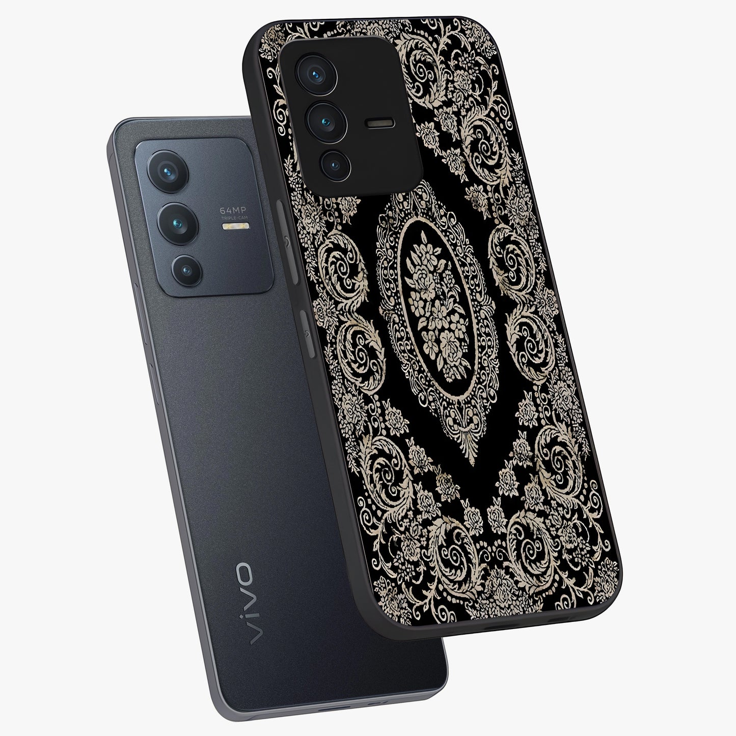 Noir Bloom Elegance Glass Case displayed in angled mockup highlighting refined flower design with stylish noir aesthetic.