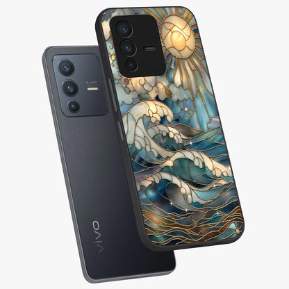 Oceanic Stained Printed Glass Case displayed in angled mockup highlighting colorful aquatic design with artistic aesthetic style.