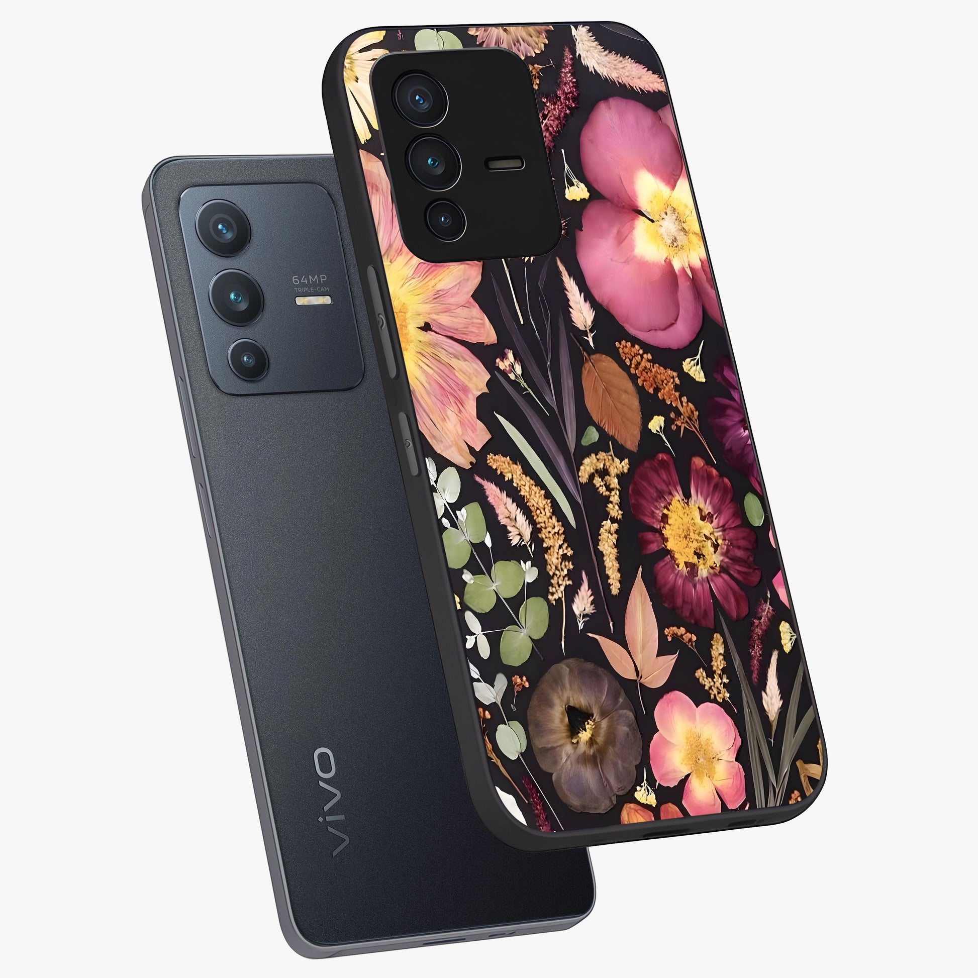 Petal Dream Tapestry Glass Case displayed in angled mockup highlighting decorative petal pattern with elegant botanical aesthetic.