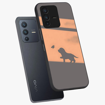 Puppy Shadow Art Glass Case displayed in angled mockup highlighting playful dog illustration with artistic shadow aesthetic.