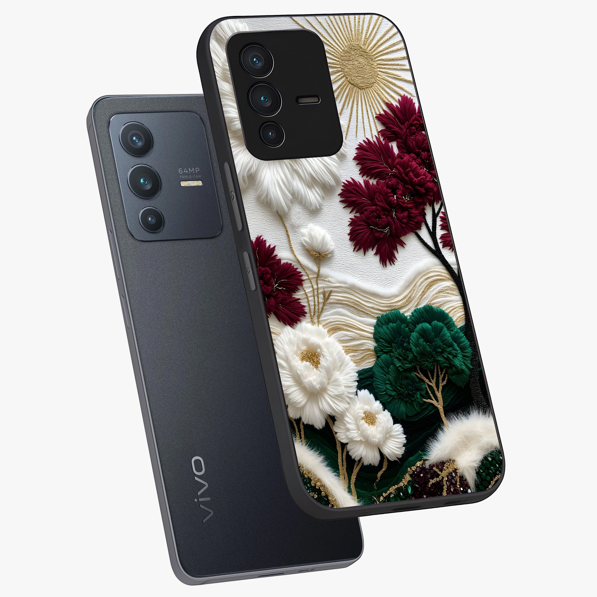 Radiant Bloom Elegance Glass Case displayed in angled mockup highlighting graceful floral design with radiant aesthetic style.