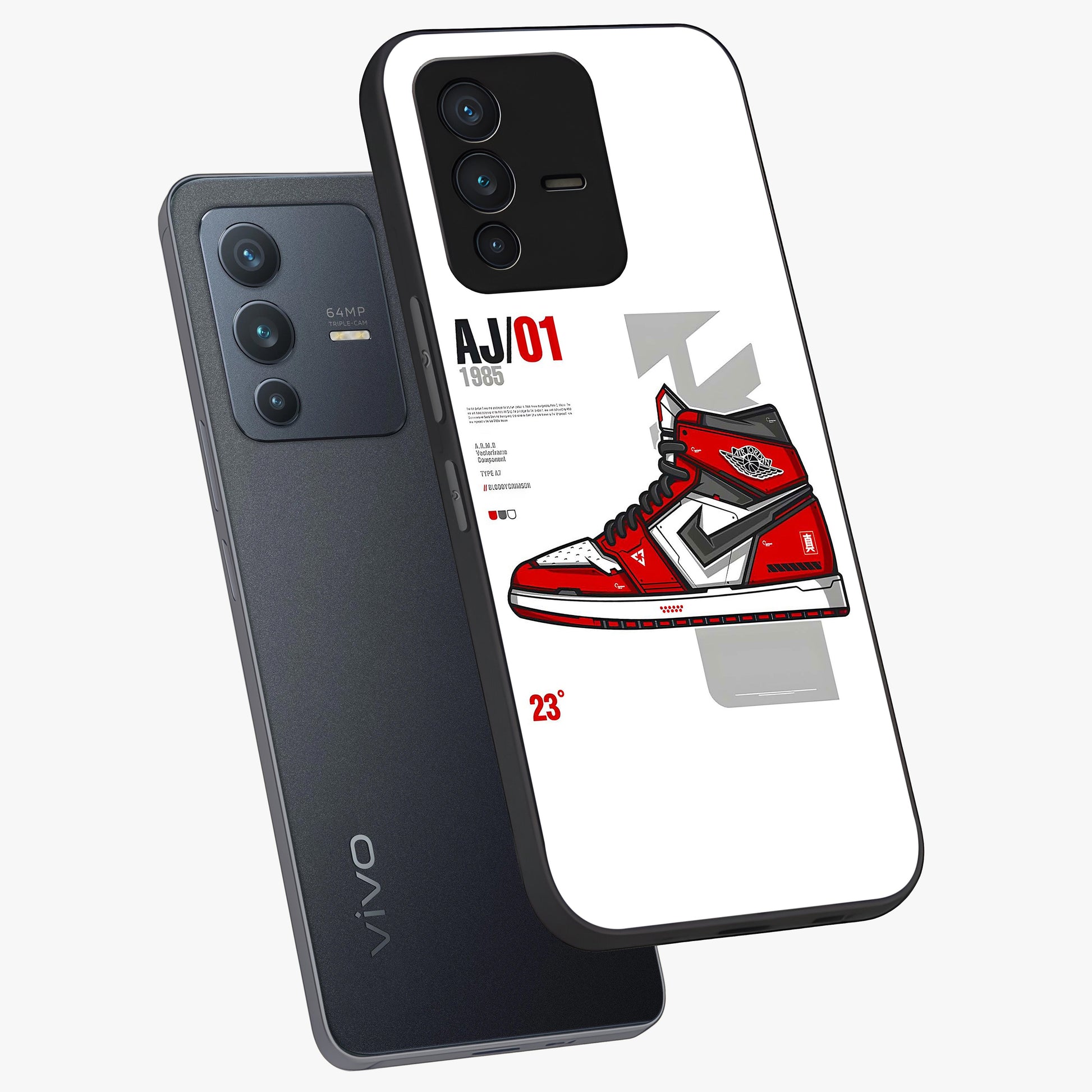 Retro Sneaker Blueprint Glass Case displayed in angled mockup highlighting detailed shoe design with sporty retro aesthetic.