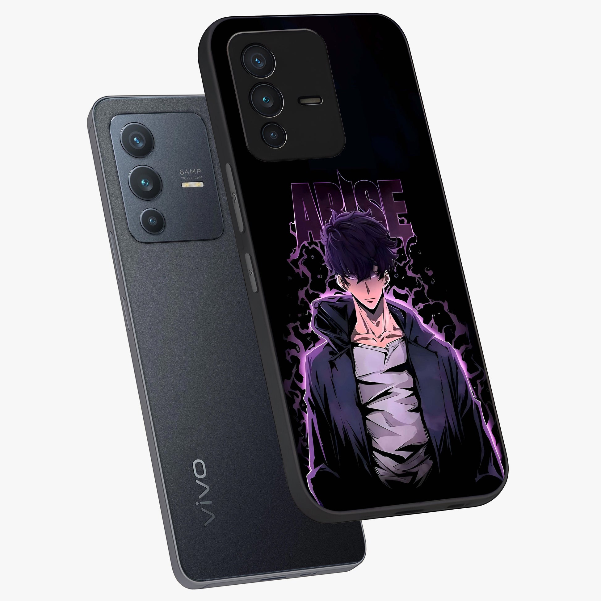 Shadow Monarch Awakening Glass Case displayed in angled mockup highlighting dramatic shadow warrior design with fantasy aesthetic.