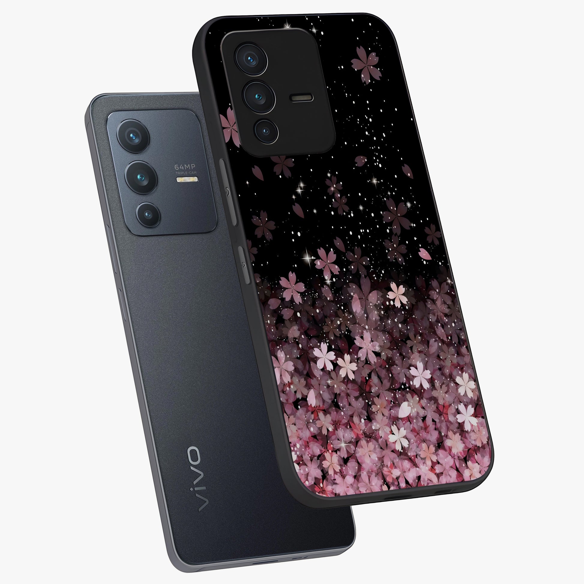 Small Starry Flowers Glass Case displayed in angled mockup highlighting tiny flower pattern with celestial aesthetic style.