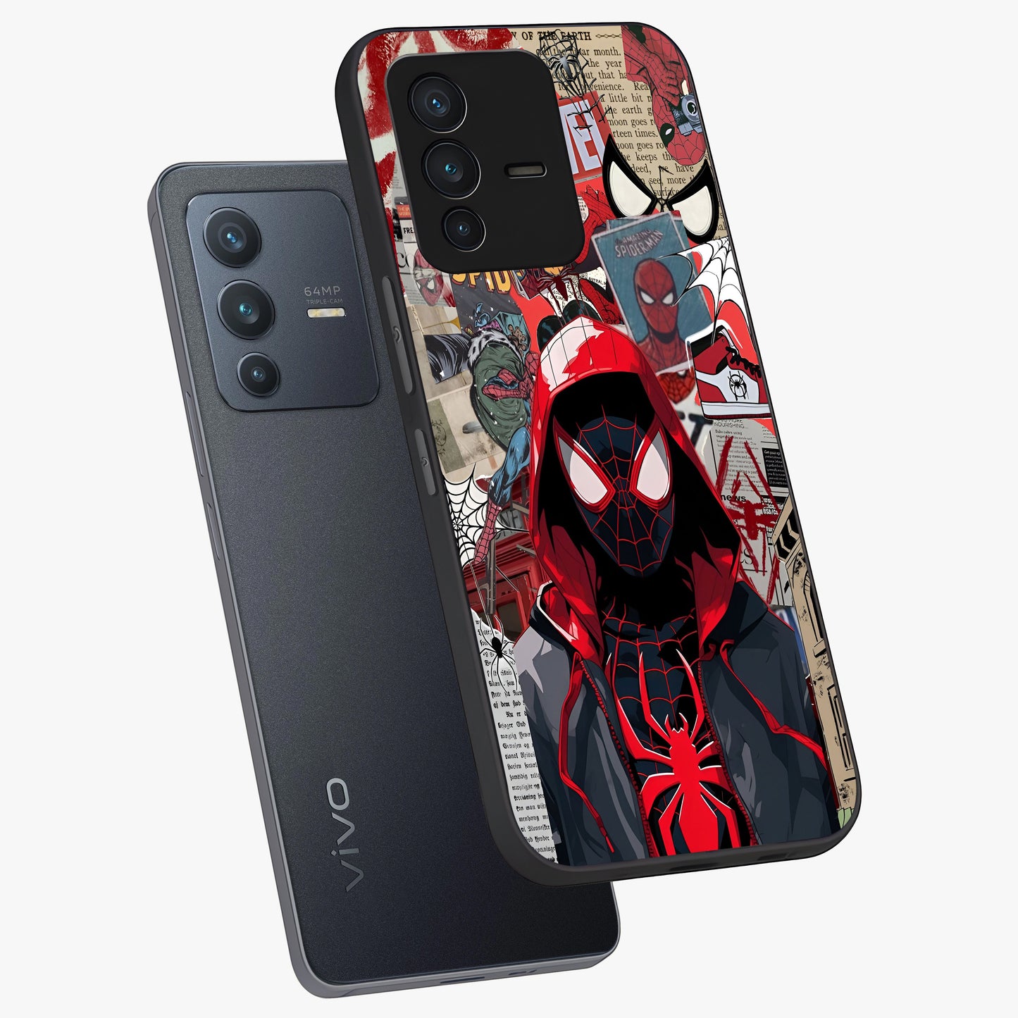 Spider Collage Street Glass Case displayed in angled mockup highlighting dynamic street style collage design with comic aesthetic.