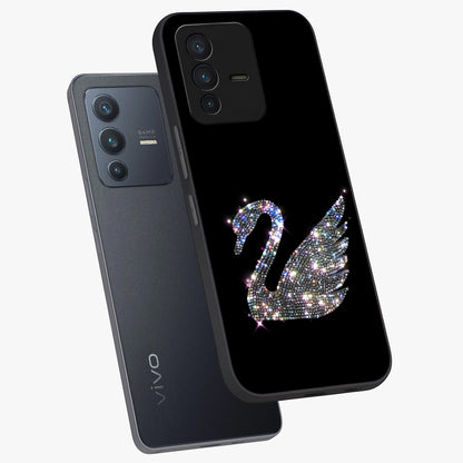 Starlit Swan Grace Glass Case displayed in angled mockup highlighting elegant swan illustration with dreamy celestial aesthetic.