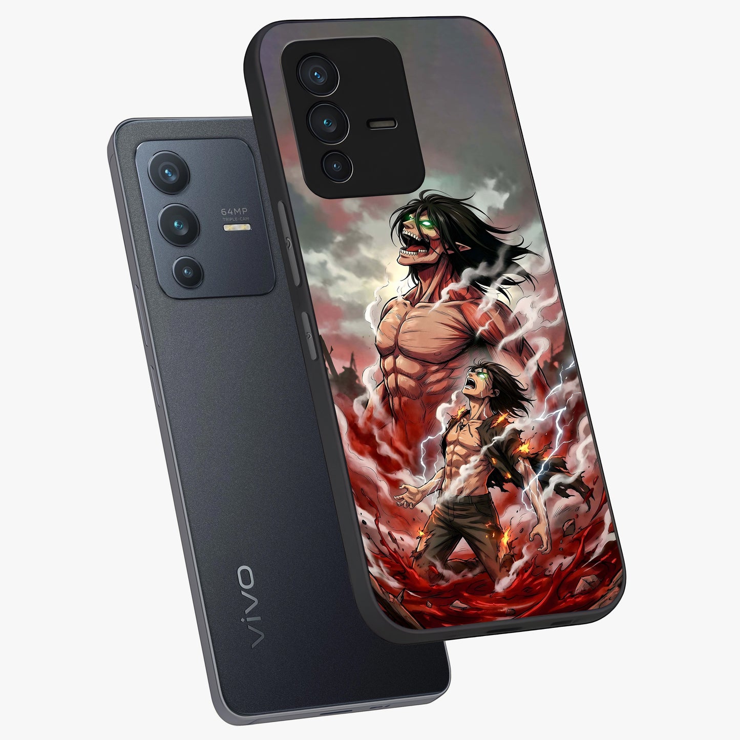 Titan Awakening Fury Glass Case displayed in angled mockup highlighting dramatic giant warrior design with bold anime aesthetic.