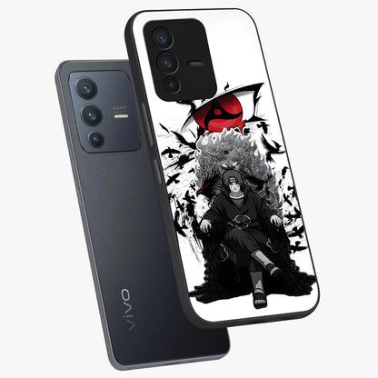 Uchiha Shadow Throne Glass Case displayed in angled mockup highlighting glowing aquatic design with celestial aesthetic.