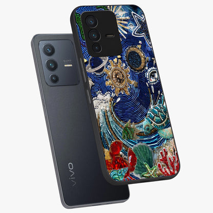 Universe Underwater Spark Glass Case displayed in angled mockup highlighting glowing aquatic design with celestial aesthetic.