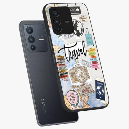 Wanderlust Journal Glass Case displayed in angled mockup highlighting adventure themed design with aesthetic travel vibe.